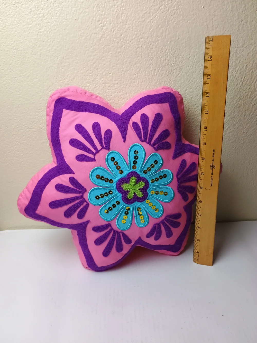 Barnes & Noble Pink and Purple Floral Star Accent Pillow